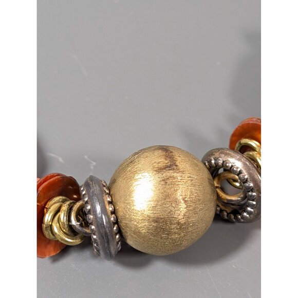 Coldwater Creek Boho Tribal Faux Turquoise Red Gold Tone Chunky Bead Necklace 20 - Picture 3 of 11